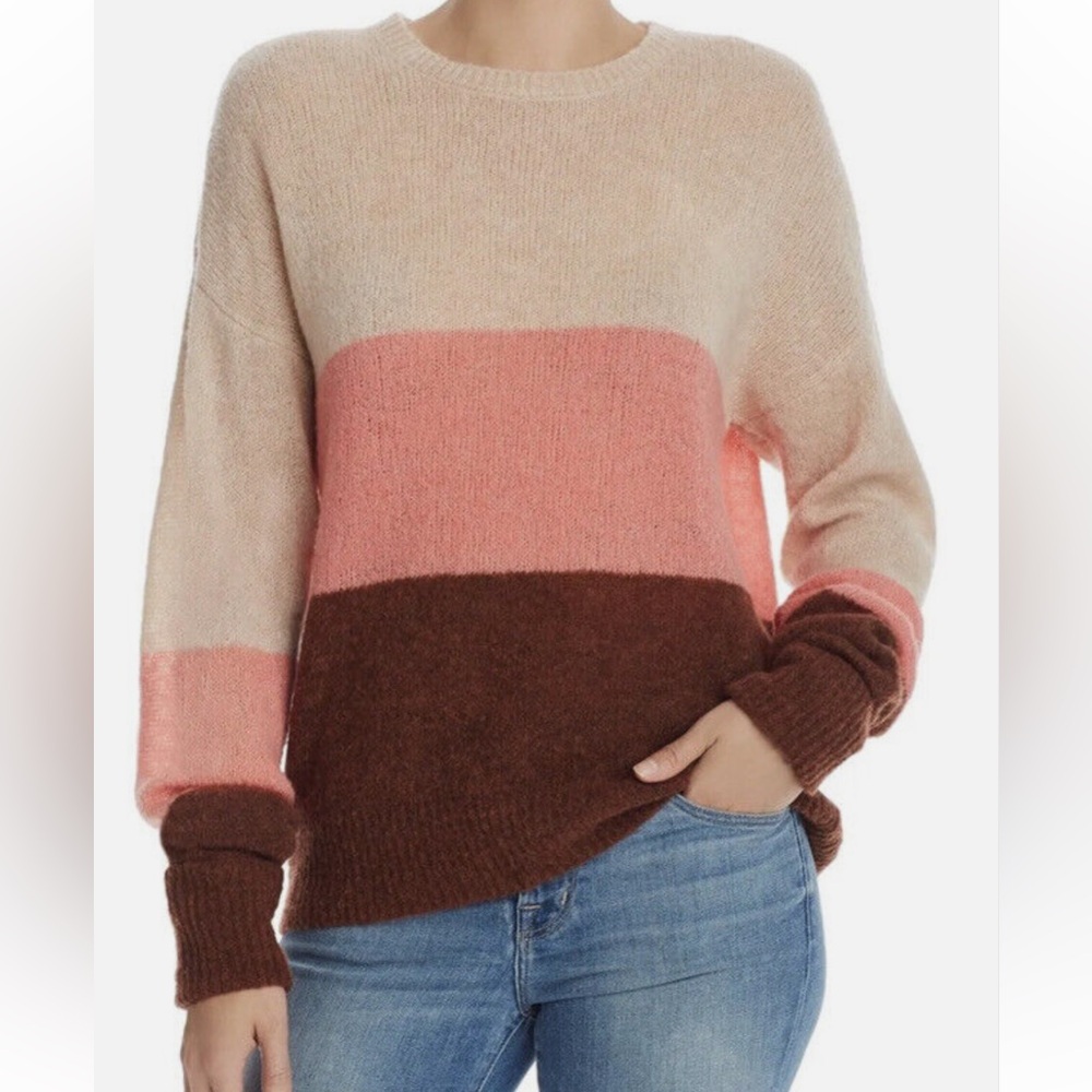 Joie Colorblock Sweater in Cream, Pink, and Brown, XS